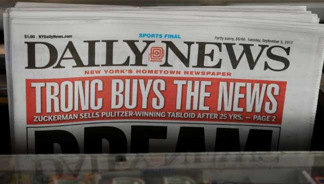 NY Daily News to be sold to tronc, co-publisher says NY Daily News to be sold to tronc, co-publisher says