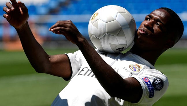 Vinicius Junior is unveiled at the Bernabeu