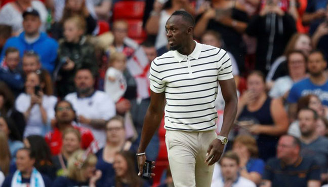 Usain Bolt before the England v Soccer Aid World XI Old Trafford Manchester Britain