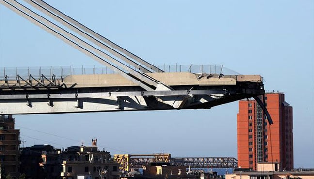 The collapsed Morandi Bridge is seen in the Italian port city of Genoa Italy