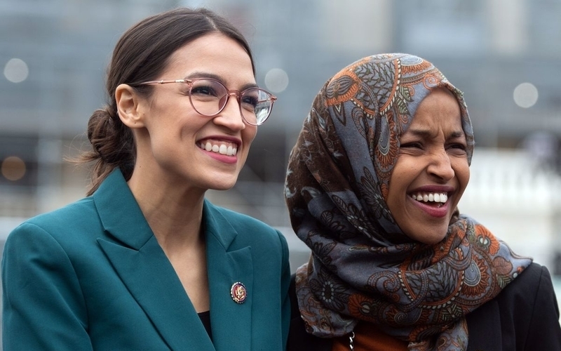Ilhan Omar right and Alexandria Ocasio-Cortez