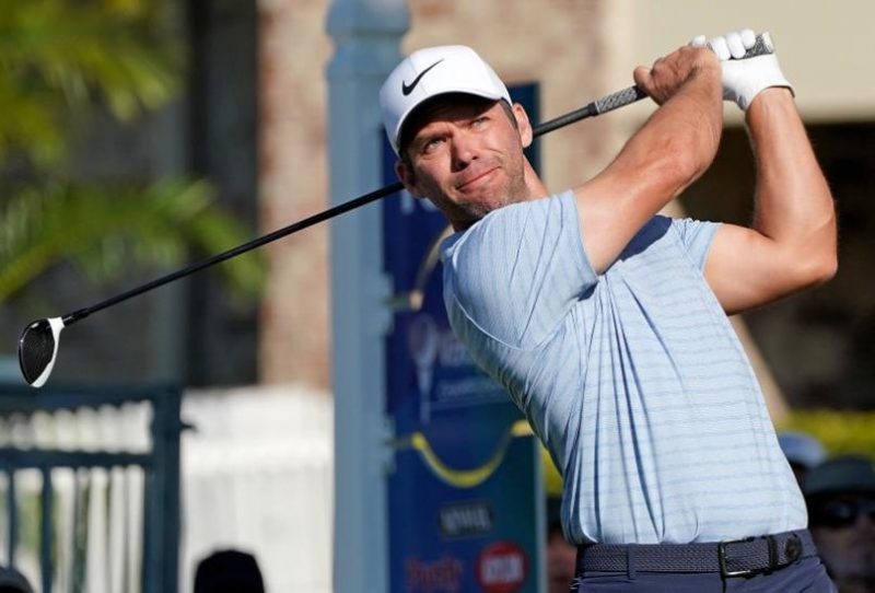 Paul Casey plays his shot from the 16th tee during the second round of the Valspar Championship golf tournament at Innisbrook Resort