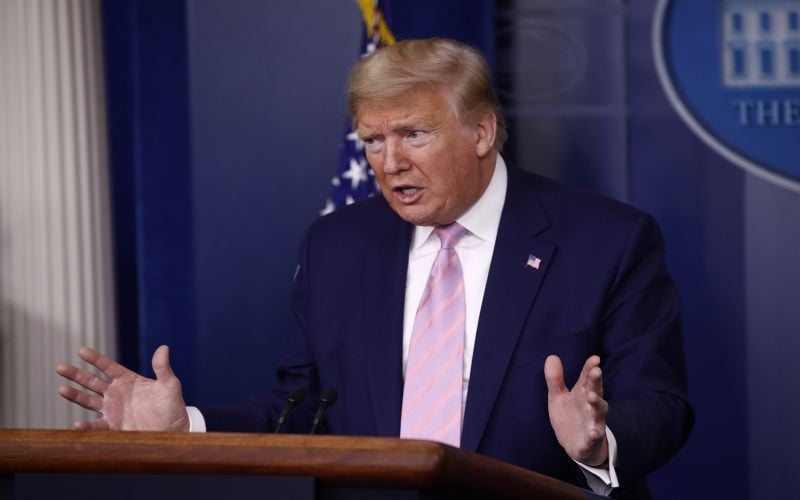 US President Donald Trump speaks during a coronavirus task force briefing at the White House